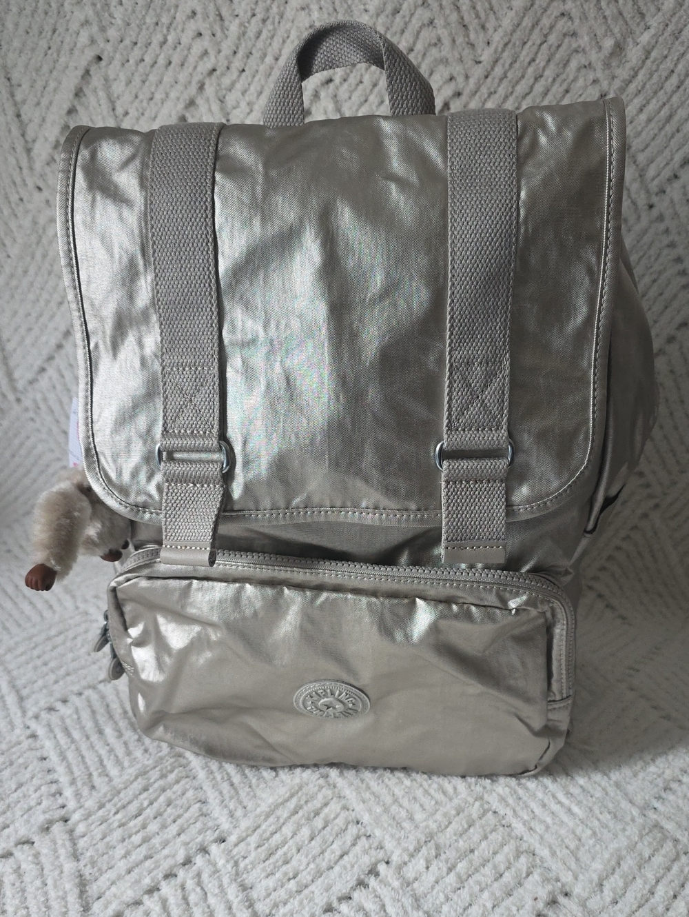 Kipling Shimmering Silver Laptop Backpack